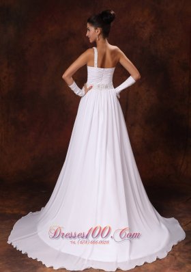 One Shoulder Chiffon Wedding Dress Empire Court Train