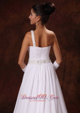 One Shoulder Chiffon Wedding Dress Empire Court Train