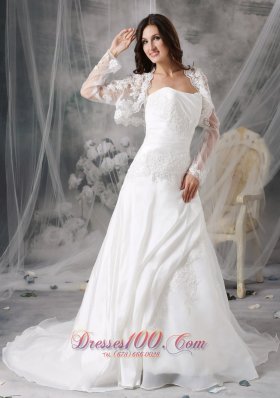 Strapless Organza Appliques Court Train Wedding Dress