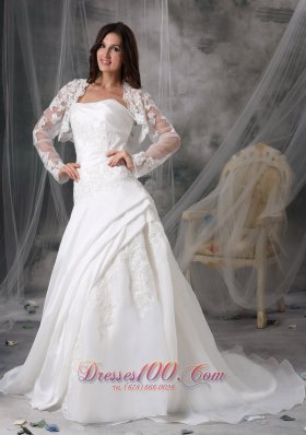 Strapless Organza Appliques Court Train Wedding Dress