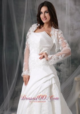 Strapless Organza Appliques Court Train Wedding Dress