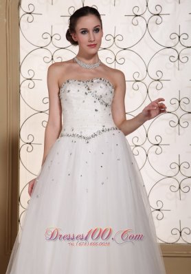 Lovely A-line strapless Wedding Dress Beaded Bodice Tulle