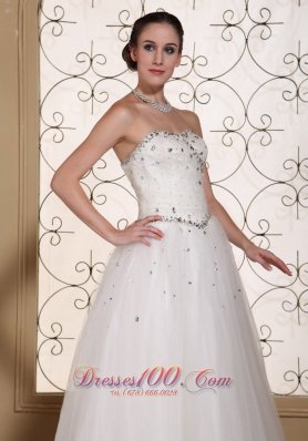 Lovely A-line strapless Wedding Dress Beaded Bodice Tulle