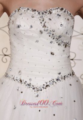 Lovely A-line strapless Wedding Dress Beaded Bodice Tulle