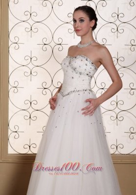 Lovely A-line strapless Wedding Dress Beaded Bodice Tulle