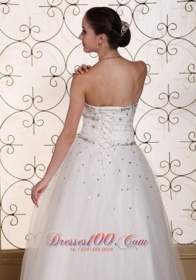 Lovely A-line strapless Wedding Dress Beaded Bodice Tulle