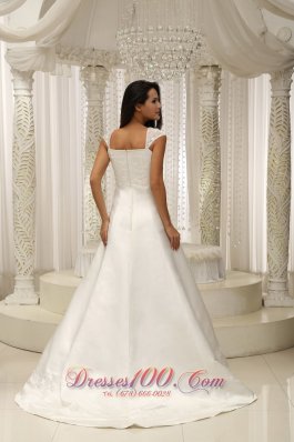 Square Neck Embroidery With Beading On Satin Wedding Dress