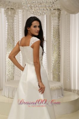 Square Neck Embroidery With Beading On Satin Wedding Dress