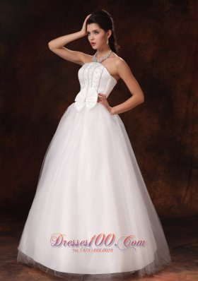 Stylish A-line Floor-length Customize Bowknot Wedding Dress