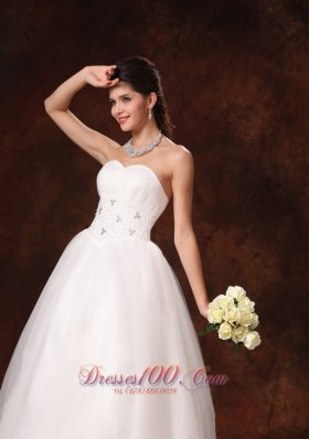 A-Line Sweetheart Beaded Dress for Church Wedding