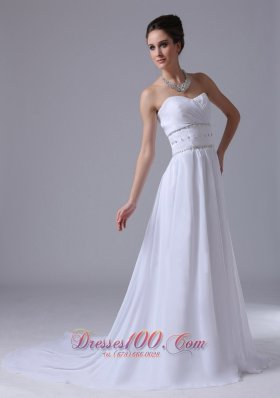 Beaded Waist Empire Sweetheart Court Train Wedding Dress