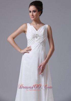 Empire Beaded Waist Chiffon Court Train Wedding Dress