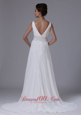 Empire Beaded Waist Chiffon Court Train Wedding Dress