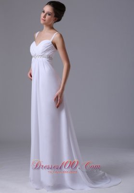 2013 Beaded Waist Empire Straps Chiffon Wedding Dress