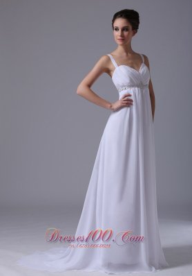 2013 Beaded Waist Empire Straps Chiffon Wedding Dress