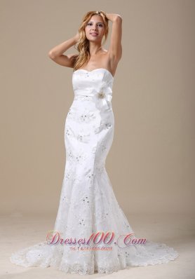 Mermaid Wedding Dress With Sash Applique and Lace Over Skirt