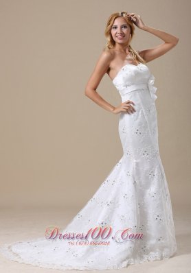 Mermaid Wedding Dress With Sash Applique and Lace Over Skirt