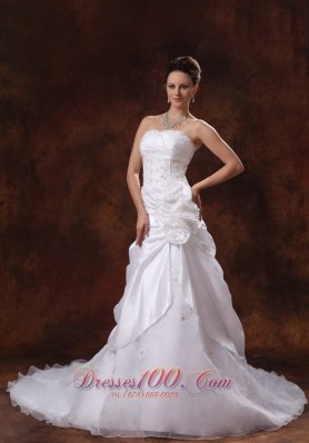 Hand Made Flower and Appliques Wedding Dress With Chapel Train