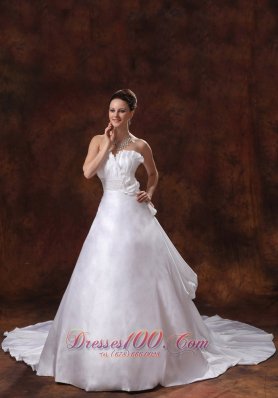 Sweetheart Hand Made Flowers Wedding Dress Chapel Train