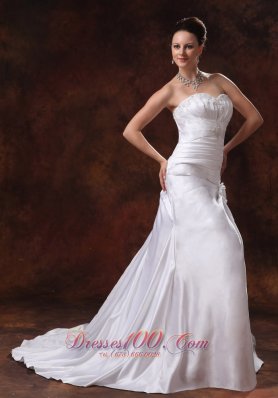 Ruched Bodice and Appliques Wedding Dress Hand Made Flowers