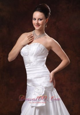 Ruched Bodice and Appliques Wedding Dress Hand Made Flowers