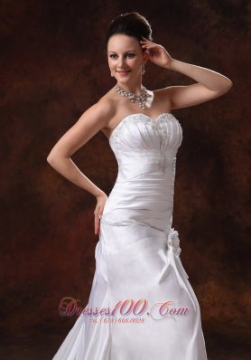 Ruched Bodice and Appliques Wedding Dress Hand Made Flowers