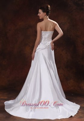 Ruched Bodice and Appliques Wedding Dress Hand Made Flowers