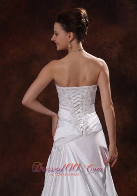 Ruched Bodice and Appliques Wedding Dress Hand Made Flowers