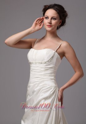 Spaghetti Straps Wedding Dress Beading Brush Train