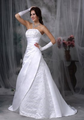 Perfect Satin Embroidery A-line Indoor Bridal Gowns 2012