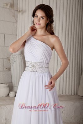 Gilding Beach Wedding Dress Sheath One Shoulder Ruch Court