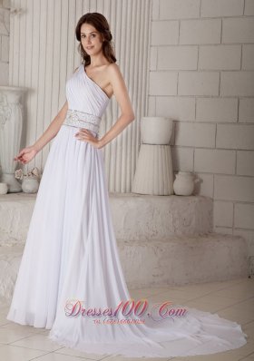 Gilding Beach Wedding Dress Sheath One Shoulder Ruch Court