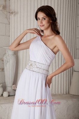 Gilding Beach Wedding Dress Sheath One Shoulder Ruch Court