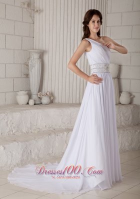 Gilding Beach Wedding Dress Sheath One Shoulder Ruch Court