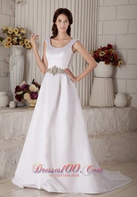 Empire Outdoor Wedding Dress Princess Scoop Brooch Satin