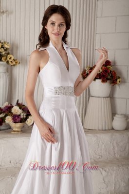 Vintage High-neck Wedding Bridal Gown Beaded Belt Taffeta