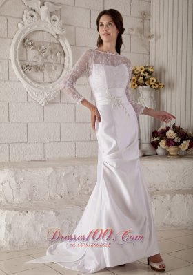 Dramatic Mermaid Bateau Lace Bridal Dresses Satin on Sale