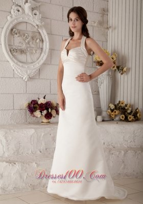 Column Halter Design Bridal Dress Brush Train Satin