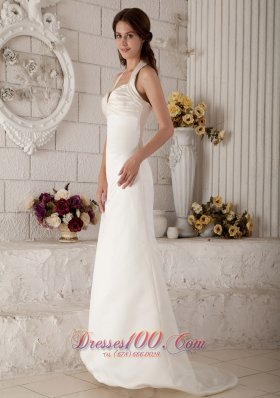 Column Halter Design Bridal Dress Brush Train Satin