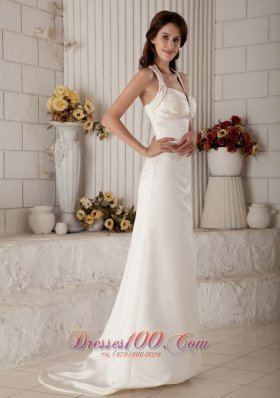 Column Halter Design Bridal Dress Brush Train Satin