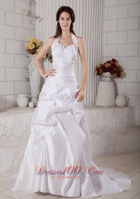 Halter Cinderella Style Wedding Dress A-line Court Train