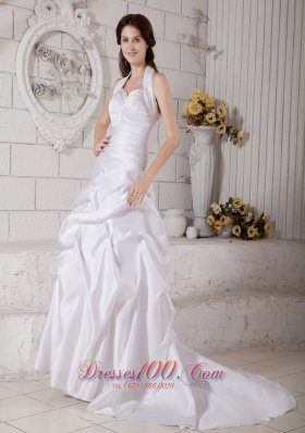 Halter Cinderella Style Wedding Dress A-line Court Train