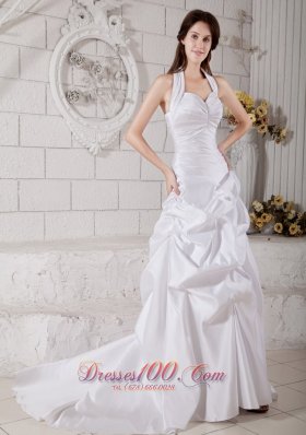 Halter Cinderella Style Wedding Dress A-line Court Train