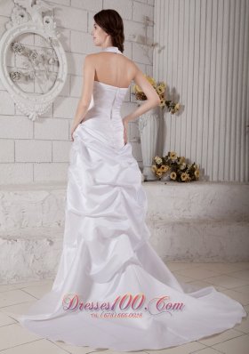 Halter Cinderella Style Wedding Dress A-line Court Train