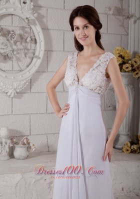 Customize Empire V-neck Lace Chiffon Beach Wedding Dresses