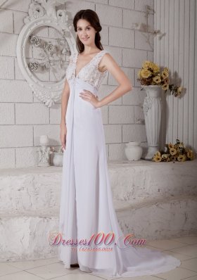 Customize Empire V-neck Lace Chiffon Beach Wedding Dresses