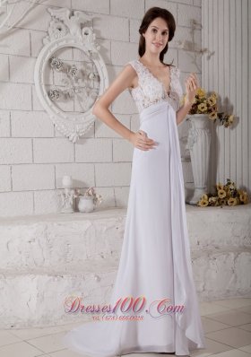 Customize Empire V-neck Lace Chiffon Beach Wedding Dresses