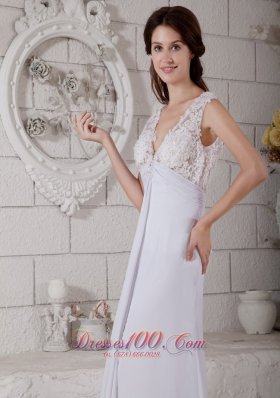 Customize Empire V-neck Lace Chiffon Beach Wedding Dresses