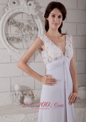 Customize Empire V-neck Lace Chiffon Beach Wedding Dresses