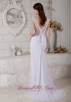 Customize Empire V-neck Lace Chiffon Beach Wedding Dresses